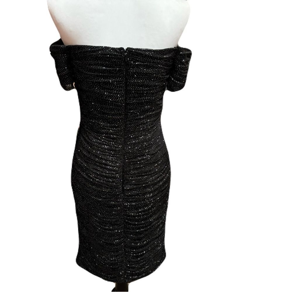 NWT Eliza J Black Silver Glitter Ruched Off Shoulder Cocktail Dress Sz 6 - Picture 5 of 9